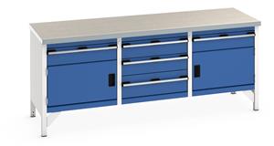 Bott Bench 2000Wx750Dx840mmH - 2 Cupboards,5 Drwrs & LinoTop 41002066.**
